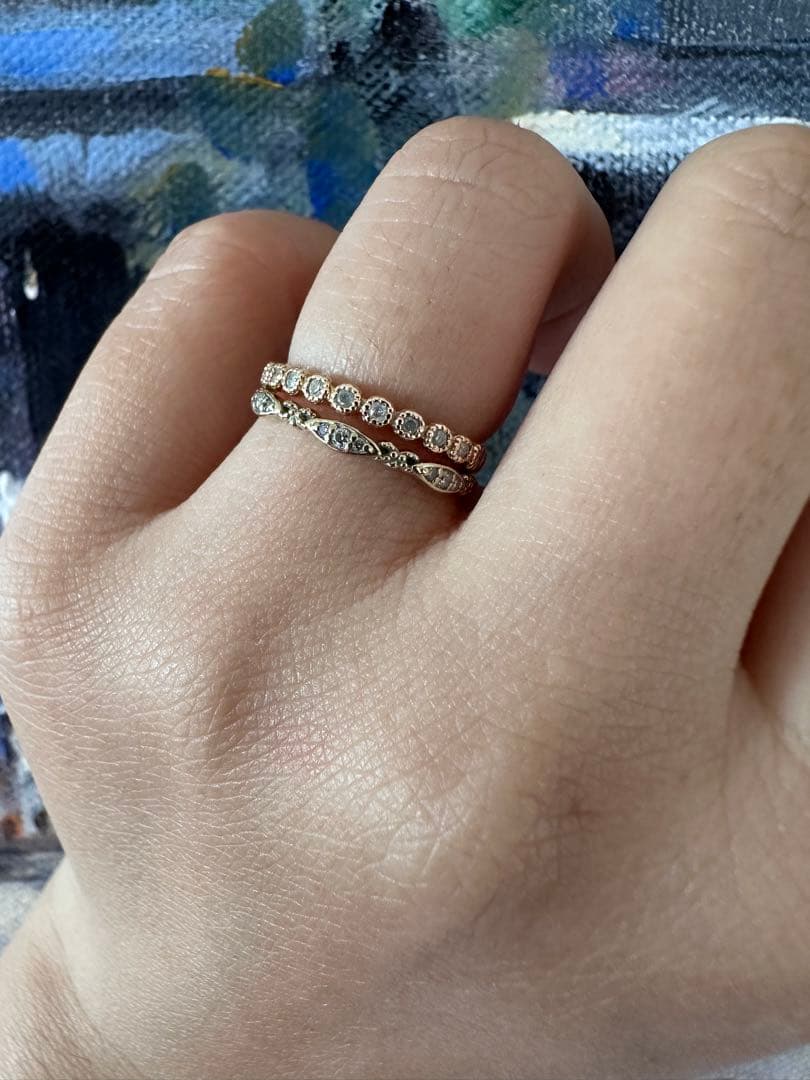 agete アガット　K10 ダイヤモンド　フリルリング　7号　11石