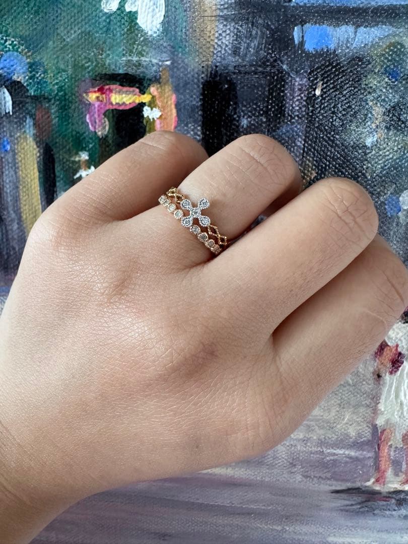 agete アガット　K10 ダイヤモンド　フリルリング　7号　11石