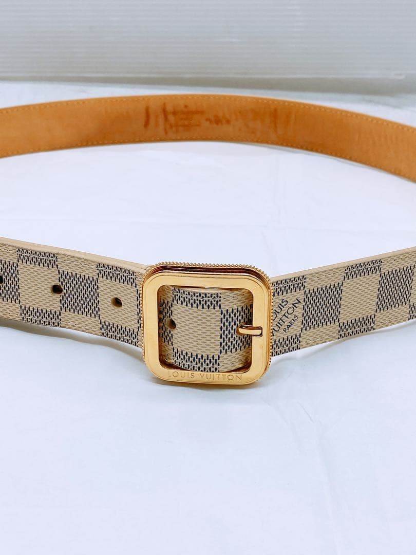 ヴィトン ベルト ダミエ アズール 95/38 白 M9730 サンチュール ①