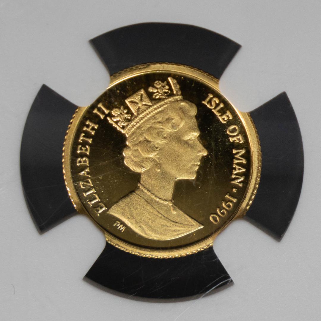 1990 マン島 クラウン キャット金貨 NGC MS67 1/25 エリザベス