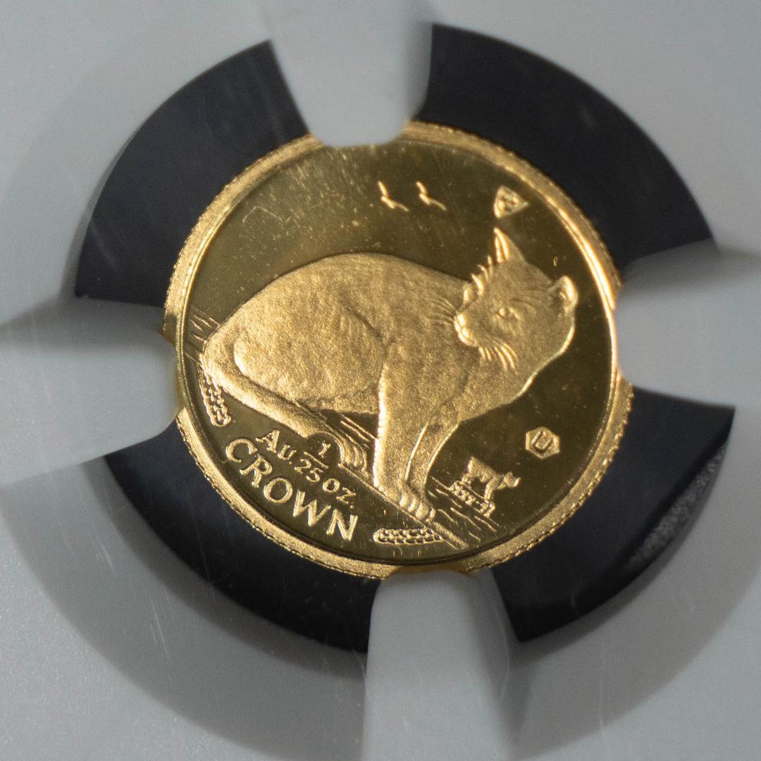 1990 マン島 クラウン キャット金貨 NGC MS67 1/25 エリザベス