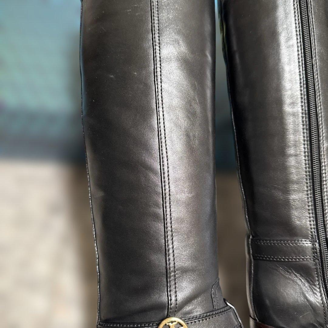 トリーバーチブラックレザー ロングブーツ