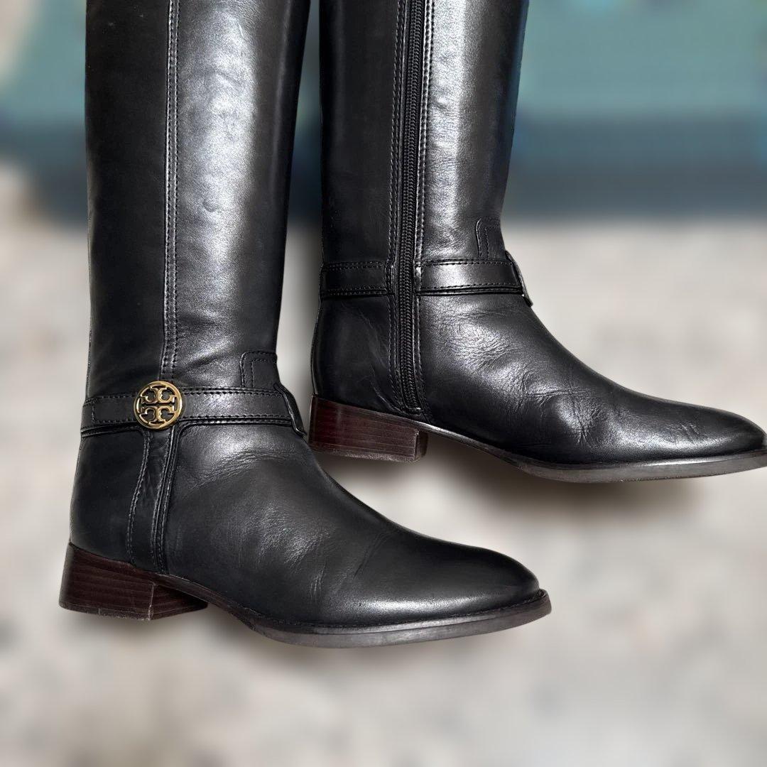 トリーバーチブラックレザー ロングブーツ