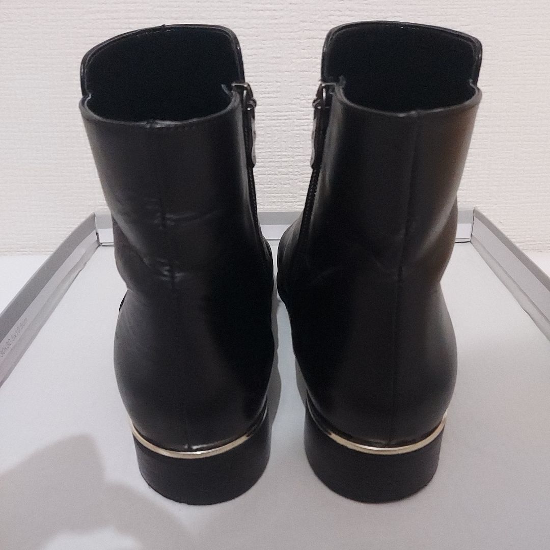 ダイアナ サイドジップ ショートブーツ 24cm　黒レザー　ゴールドライン　本革