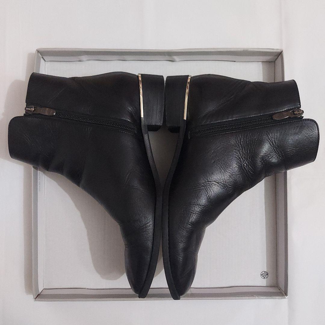 ダイアナ サイドジップ ショートブーツ 24cm　黒レザー　ゴールドライン　本革