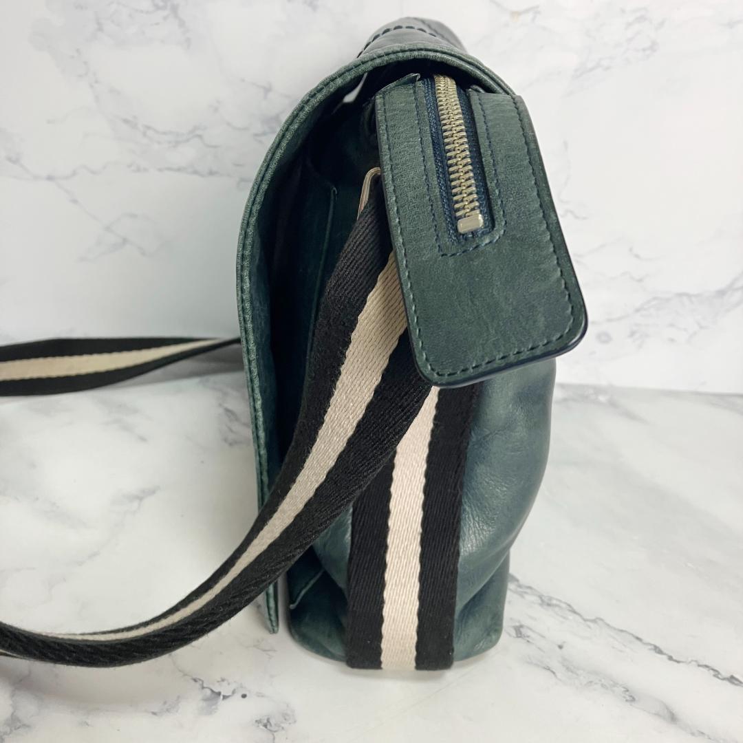 B837【本革】BALLY★ダークグリーン レザー ショルダーバッグ