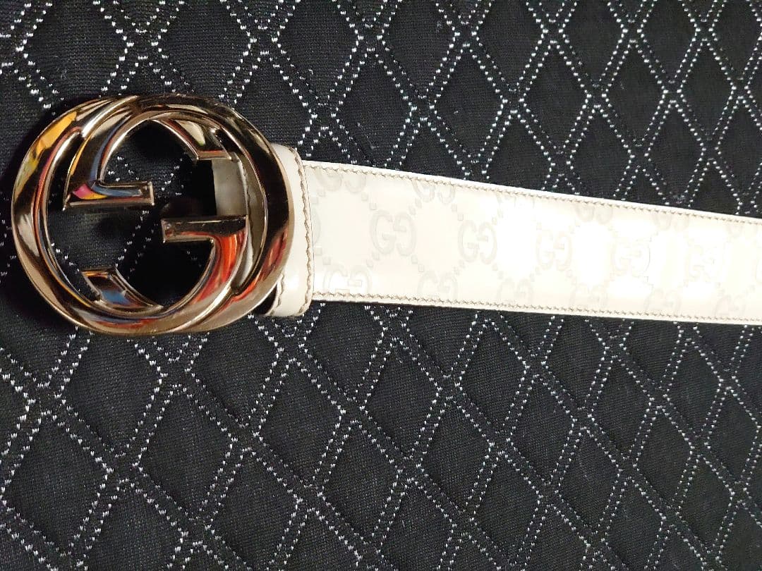 【レア】GUCCI レザーシマベルト インターロッキング ＧＧバックルベルト
