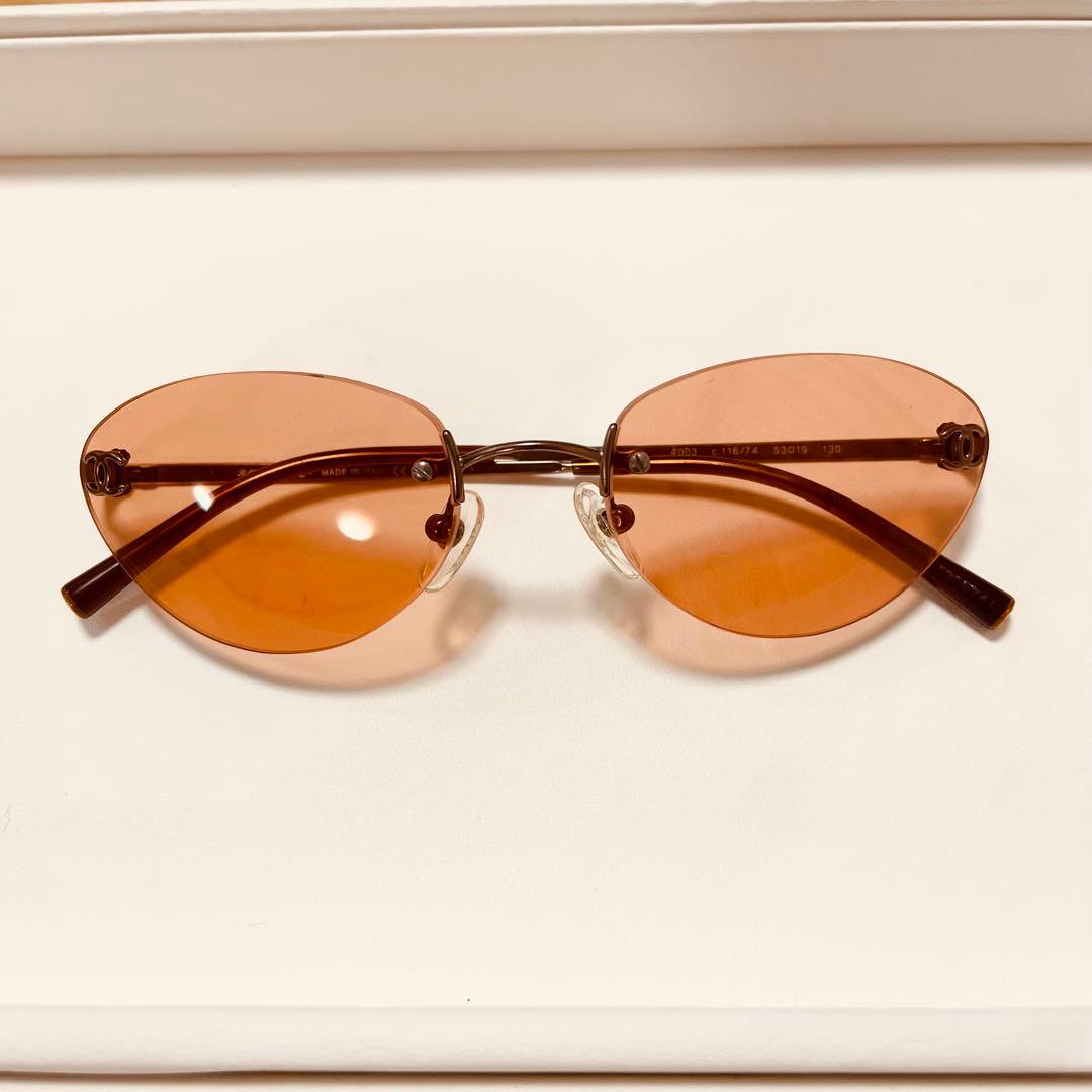 【希少】シャネルサングラス ココマーク リムレス オレンジ系 ヴィンテージY2K