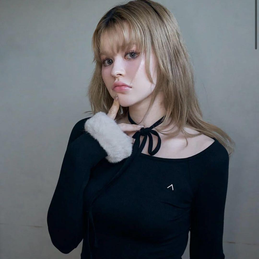 トップス andmary Ravi fur tops black