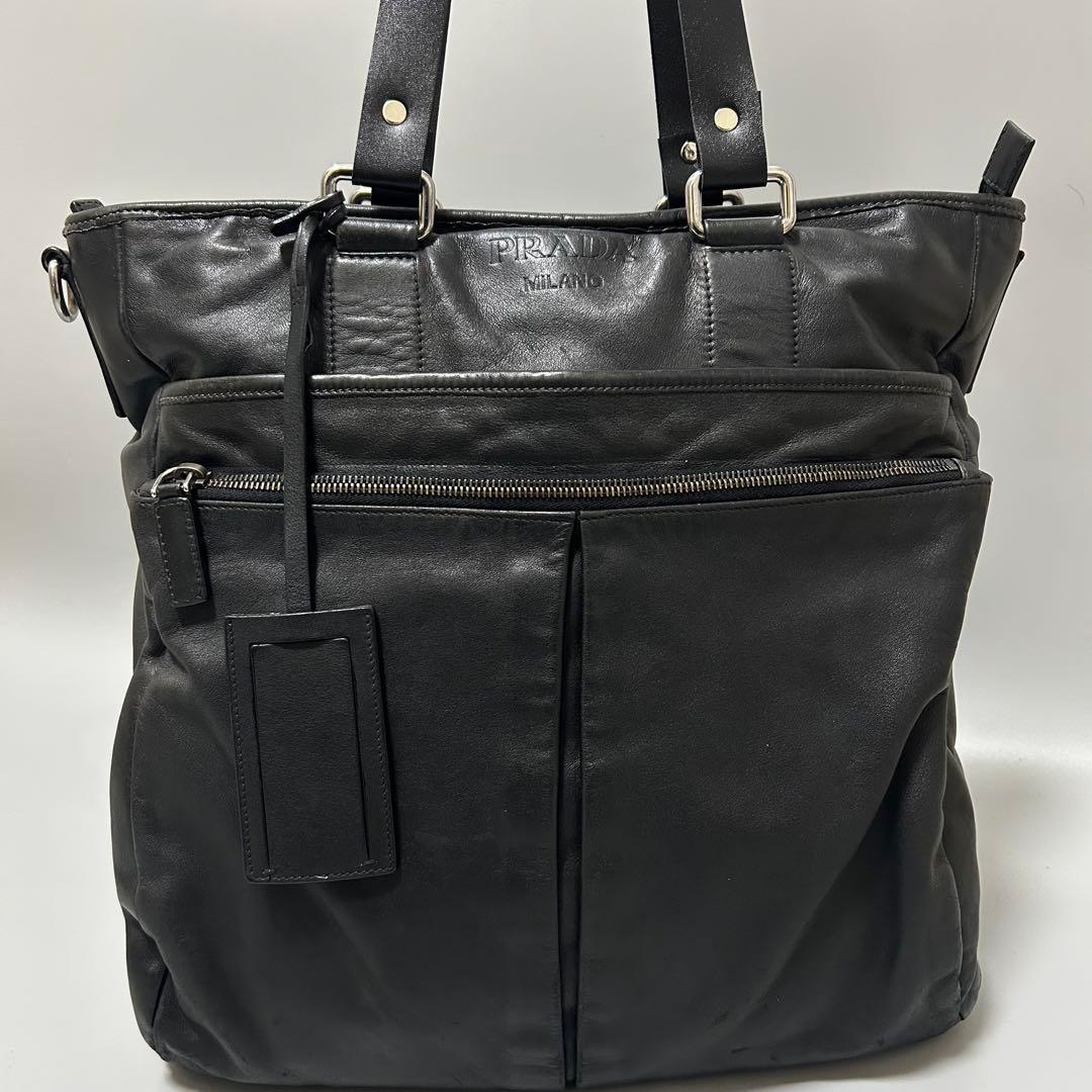 PRADA プラダ ハンドバッグ トートバッグ エンボスロゴ ブラックDMK専用