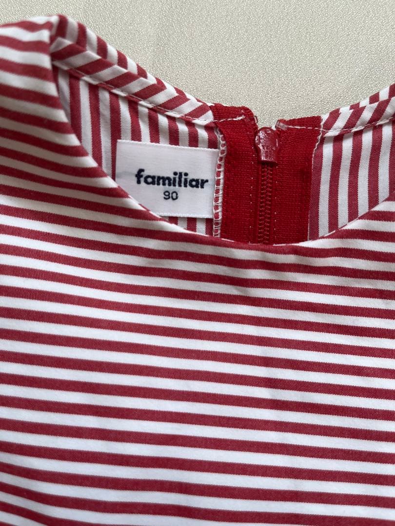 【美品】ファミリア　ストライプ セーラーワンピース 90