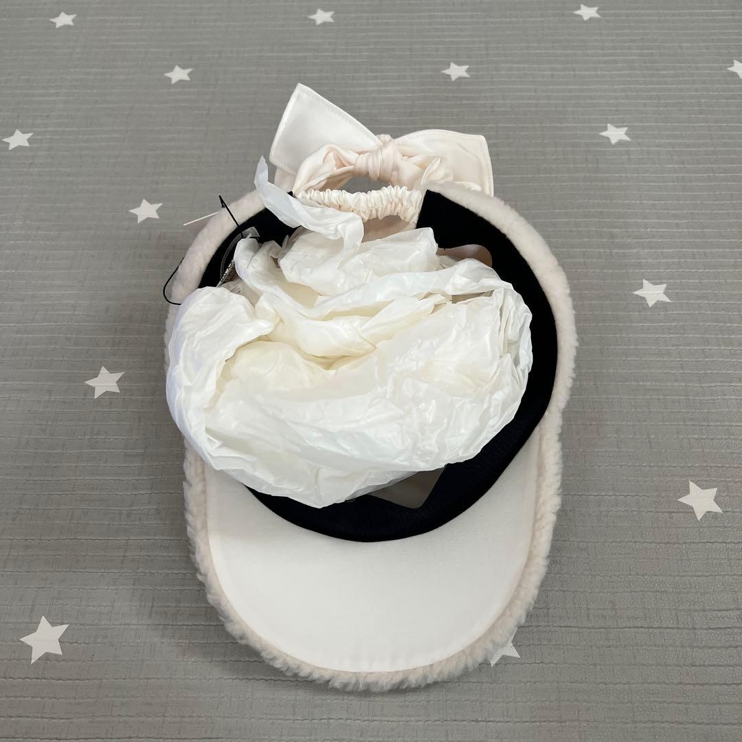 最終価格　新品　yori もふボアリボンキャップ　57 ホワイト　ボアキャップ