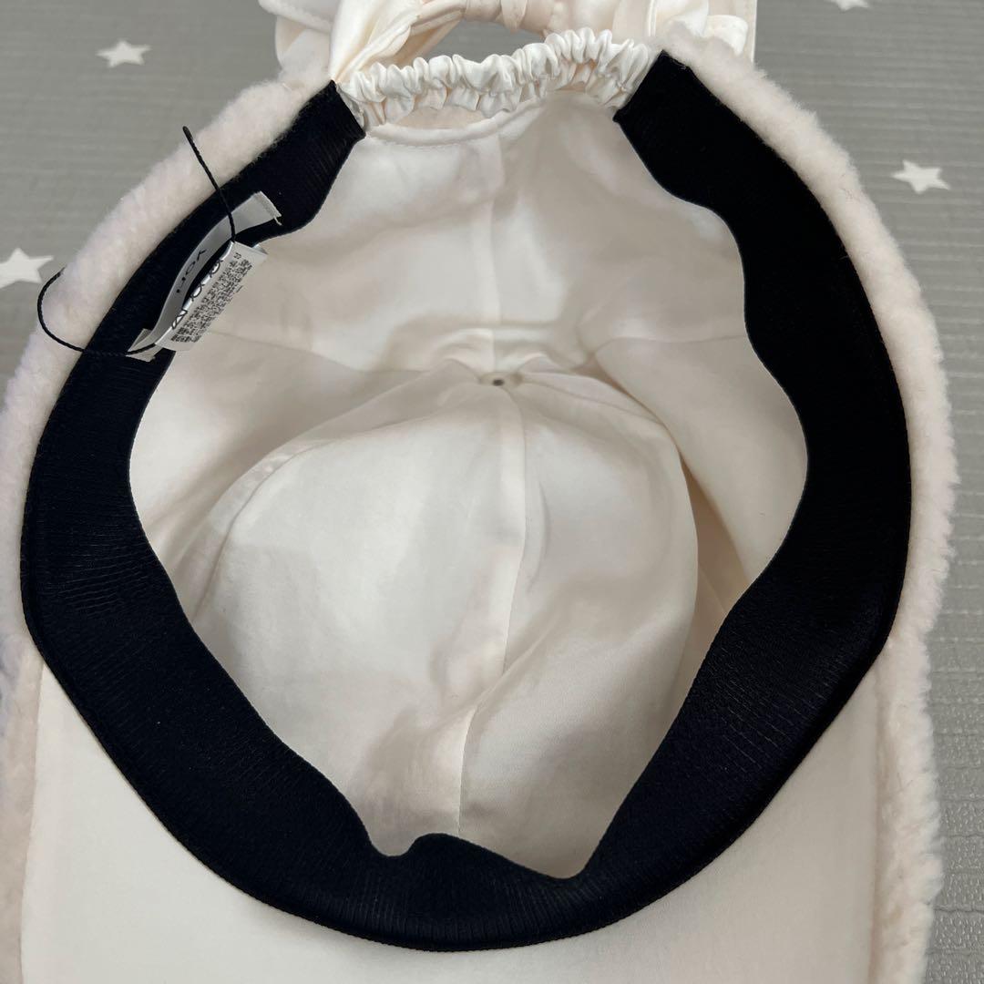 最終価格　新品　yori もふボアリボンキャップ　57 ホワイト　ボアキャップ