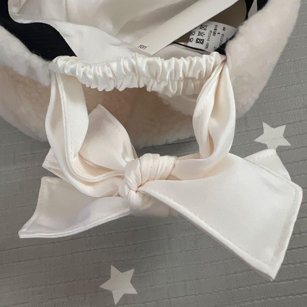 最終価格　新品　yori もふボアリボンキャップ　57 ホワイト　ボアキャップ