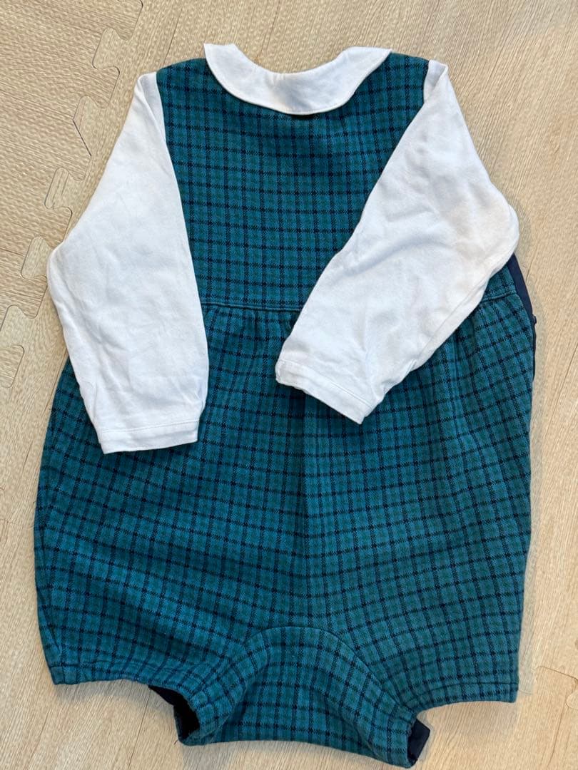 familiar チェック 襟付きロンパース 80