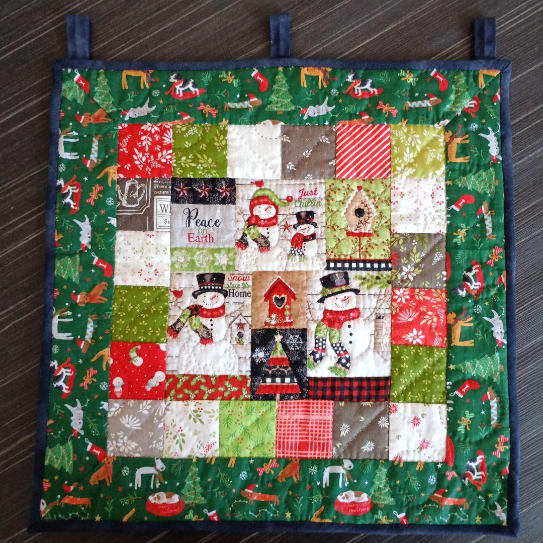 ❄スノーマン＆ワンちゃんサンタ2点おまとめタペストリー❄パッチワークハンドメイド