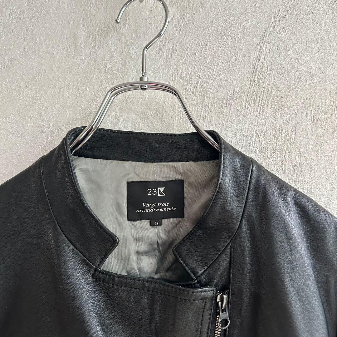 美品 23区 大きいサイズ スタンドカラー ライダースジャケット レザー 46