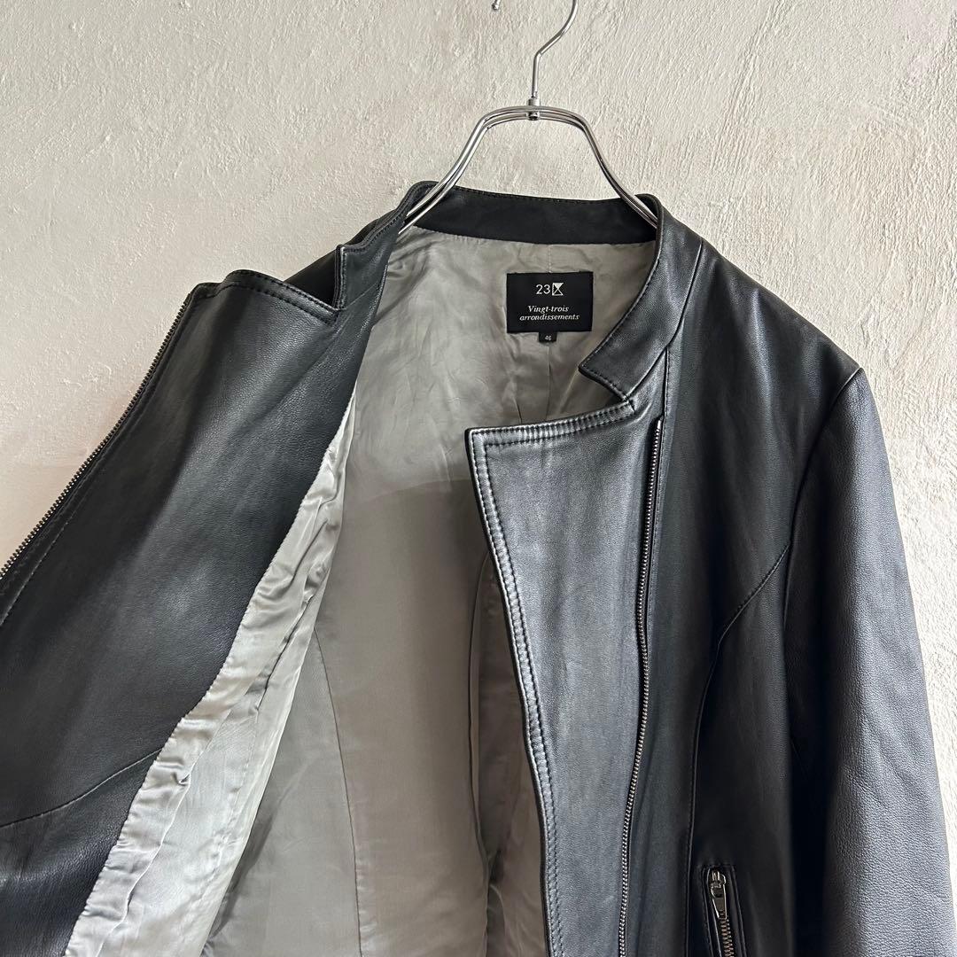 美品 23区 大きいサイズ スタンドカラー ライダースジャケット レザー 46