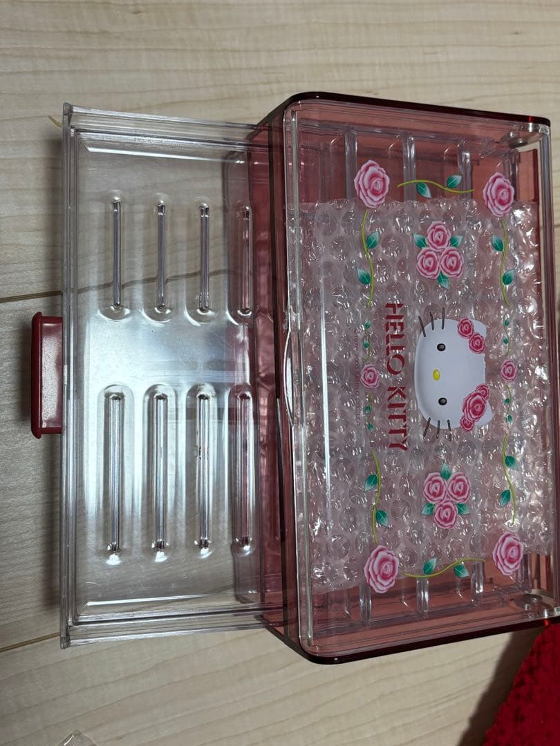 当時物 ハローキティ アクセサリーケース３段 クリアピンク 薔薇キティ