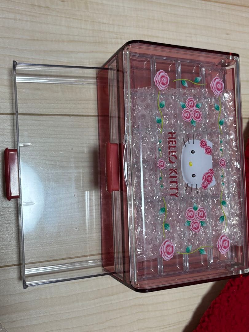 当時物 ハローキティ アクセサリーケース３段 クリアピンク 薔薇キティ