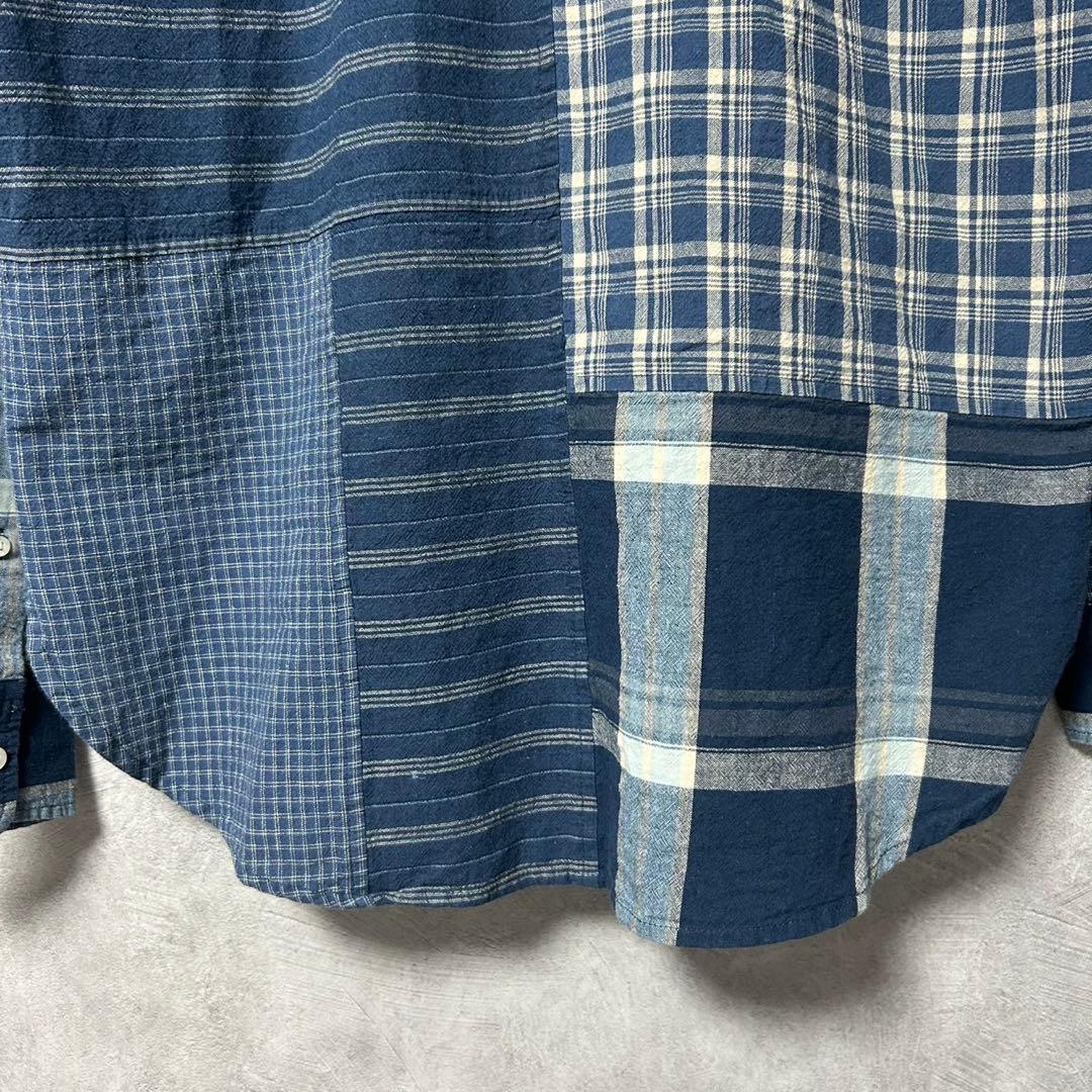 新品 ローレンラルフローレン 綿 麻 チェック柄 長袖 シャツ パッチワーク S