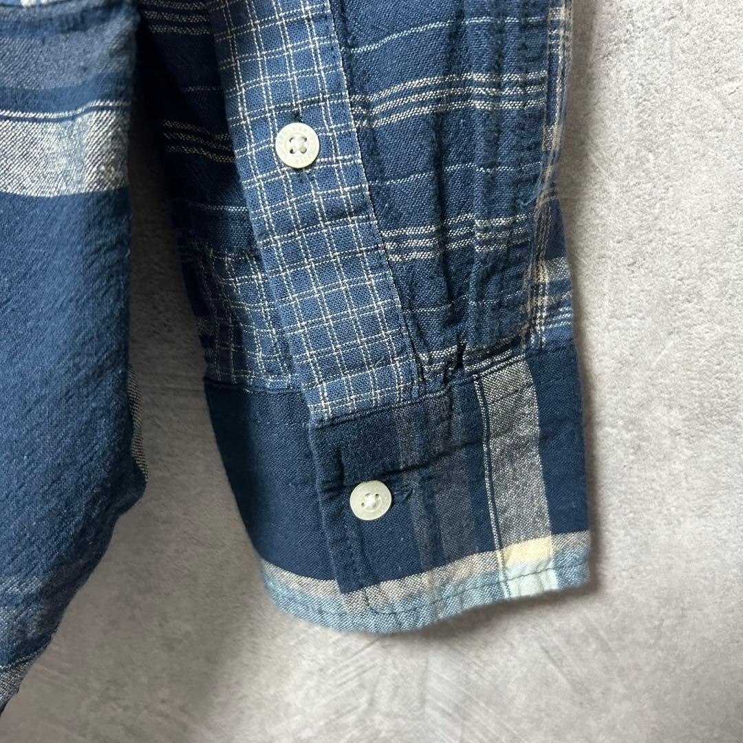 新品 ローレンラルフローレン 綿 麻 チェック柄 長袖 シャツ パッチワーク S