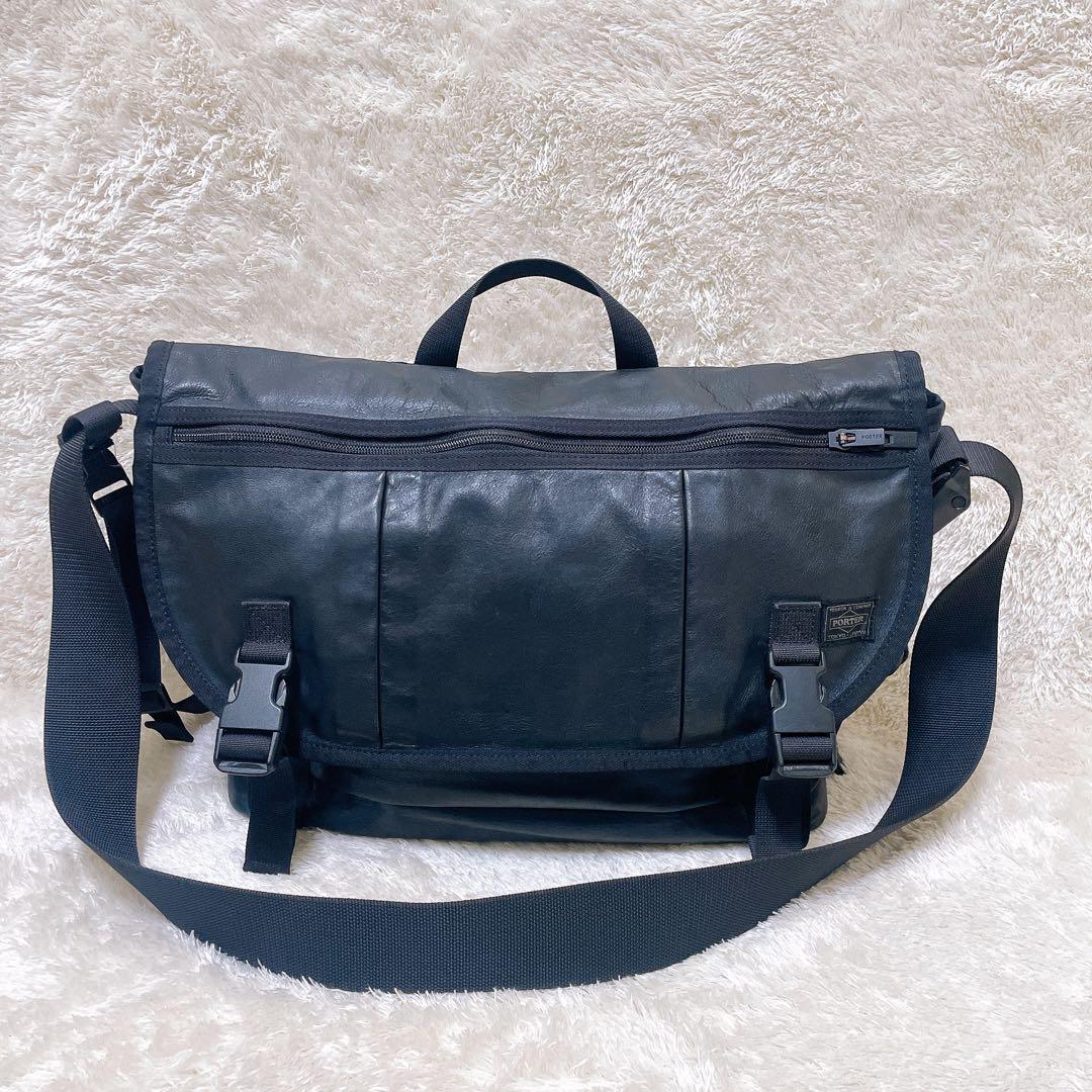 ポーター アルーフ メッセンジャーバッグ ショルダーバッグ レザー ブラック