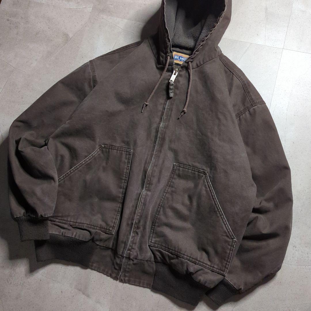BIG SMITHダック地フルジップ裏ボアフーディXLフェード雰囲気系ブラウン