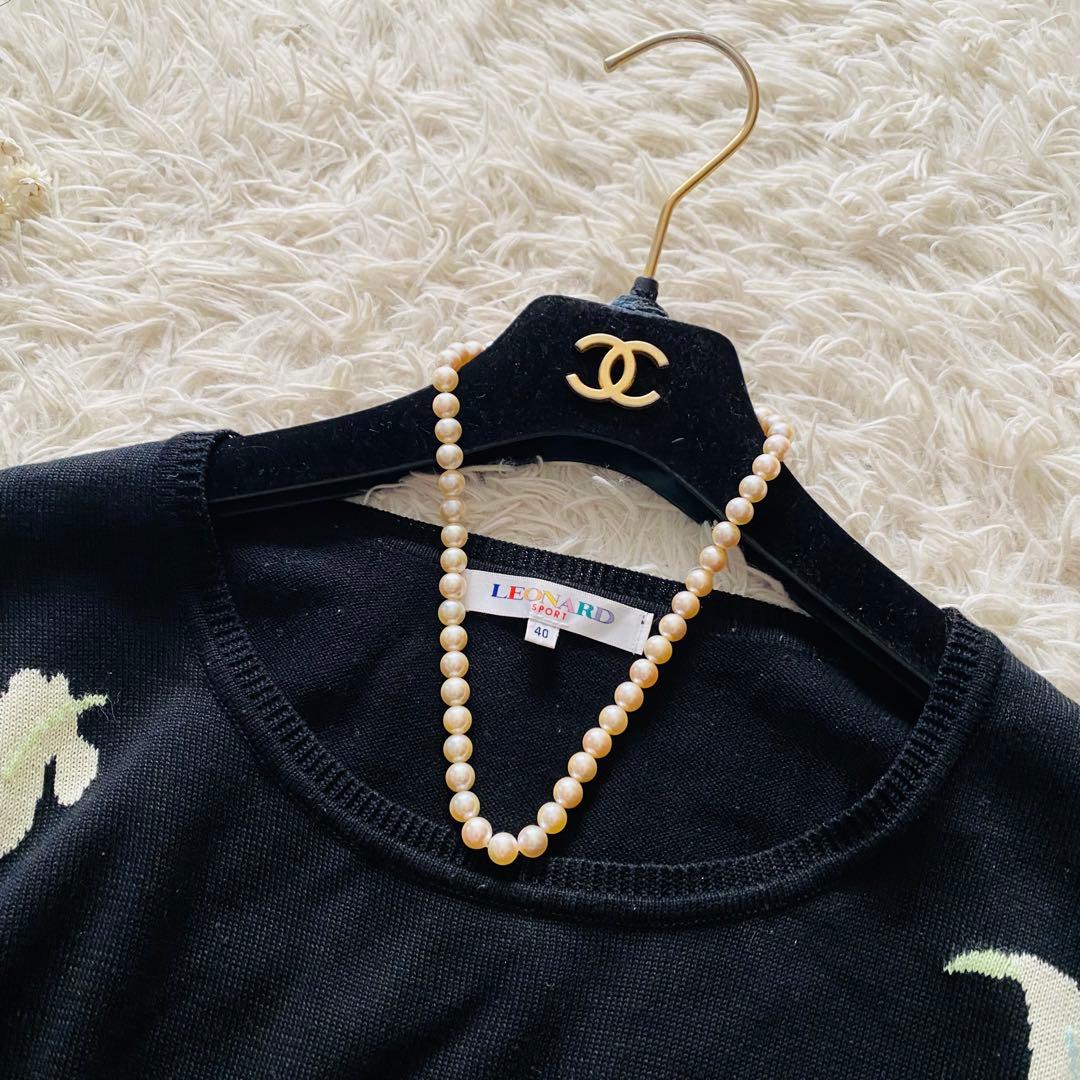 良品 春夏向け LEONARD コットンニット トリム ビジュー 長袖 セーター