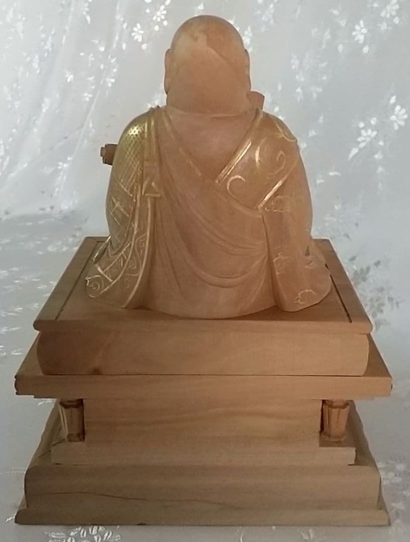 日蓮聖人坐像 2.5寸#080 金彩有り ◆白檀 木彫 仏像