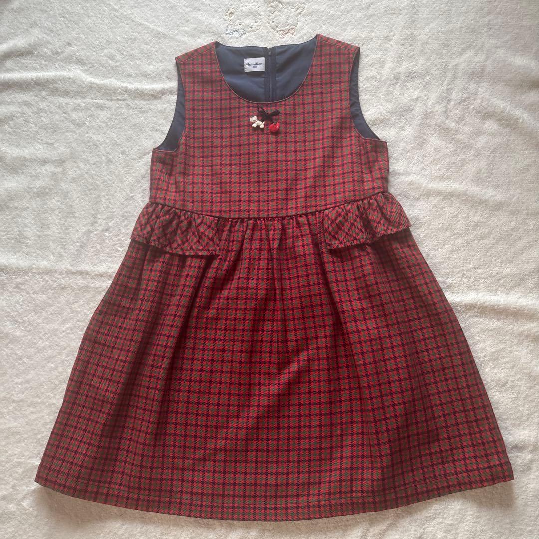 familiar 赤チェック ノースリーブワンピース 120