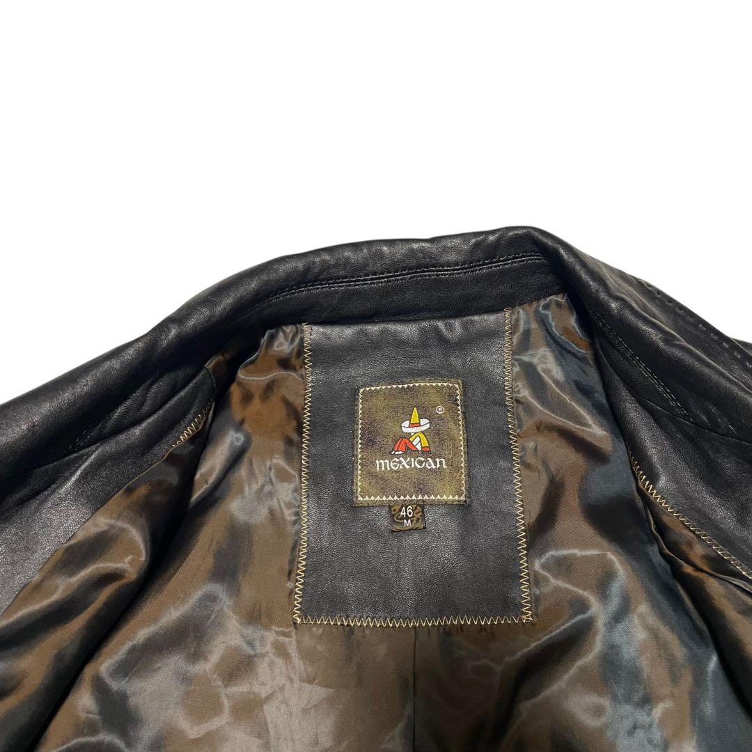 【mexican】羊革 本革 マキシ丈ラムレザーロングコート ブラック M