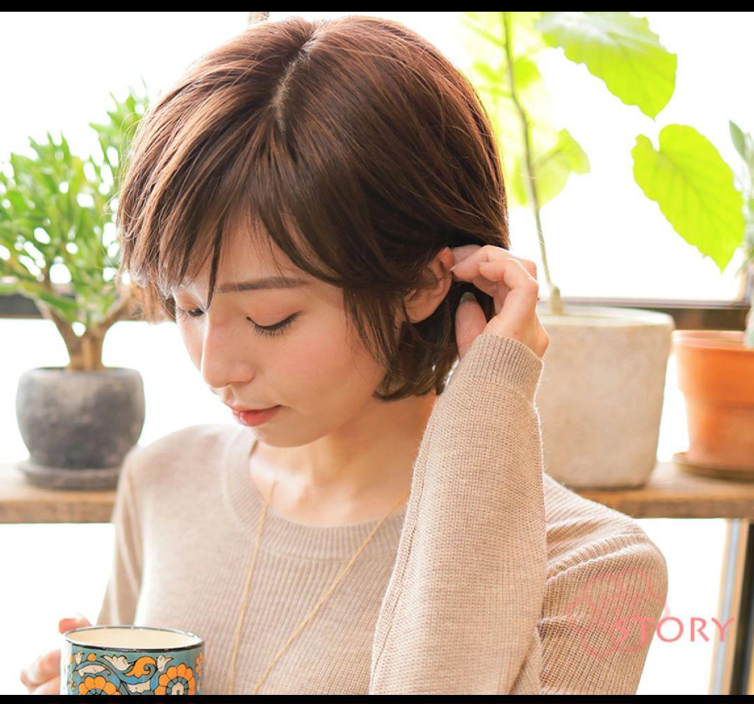 story 医療用フルウィッグ　自然な栗色 ブラシ、2スタンド、80ヘアカバー付