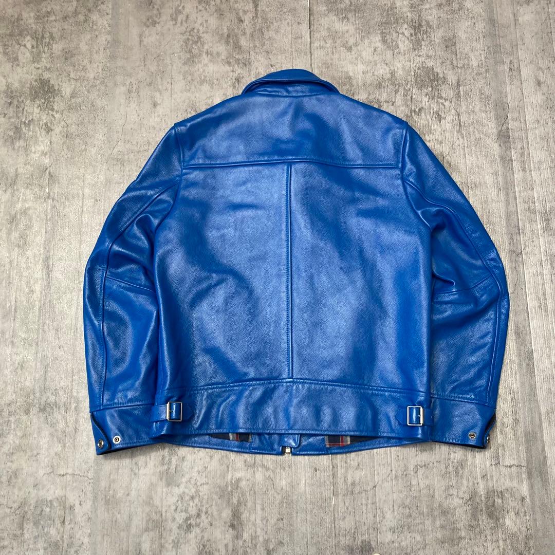 FORTIME レザージャケット　シングルライダース　青　 Lサイズ