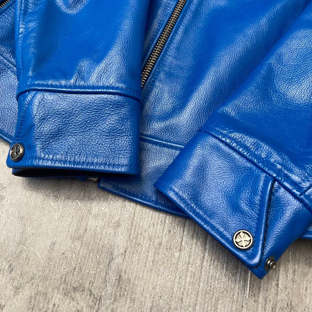 FORTIME レザージャケット　シングルライダース　青　 Lサイズ