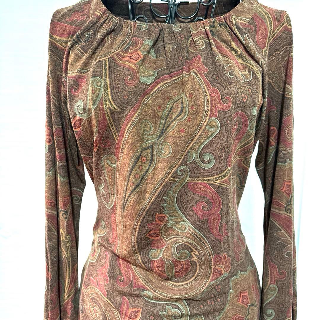 新品　エトロ　ETRO ペイズリー総柄　長袖ブラウス　カットソー　リボン　42