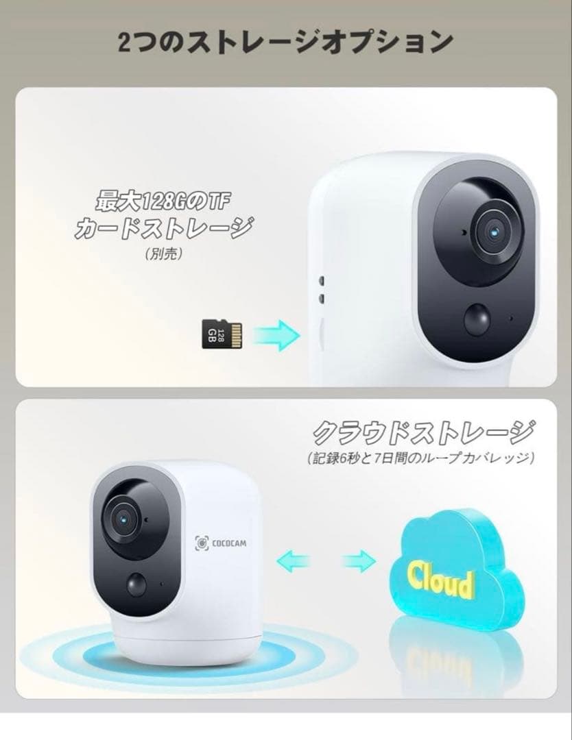 【新品】ペットカメラCOCOCAM 2K バッテリー式防犯カメラ