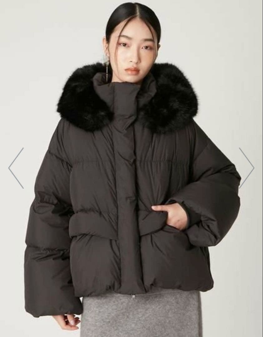 完売⭐︎フレイアイディー フードファーショートダウンコート　黒 ブラック 0 S