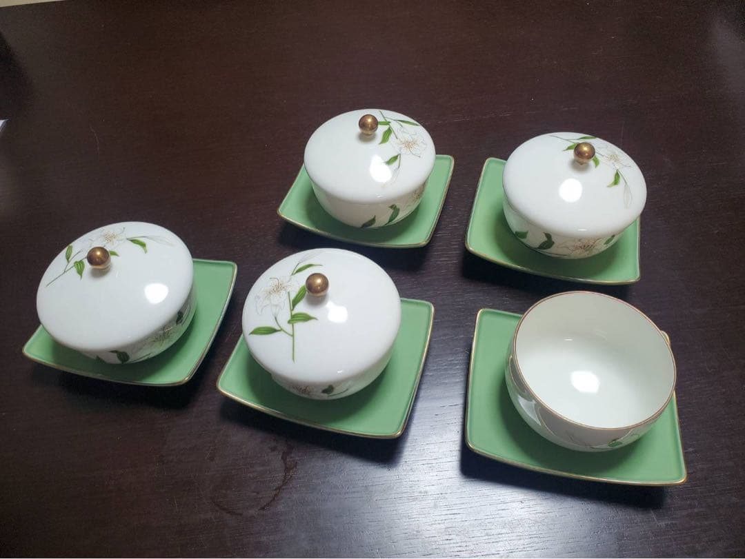 深川製磁　君島一郎デザイン蓋付き湯呑み　茶碗銘々皿　各5点セット