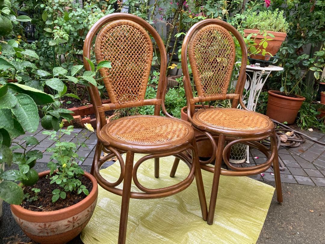 ラタンチェア　ラタン椅子　ヴィンテージ　藤椅子　レトロチェア　バンブー椅子　2脚