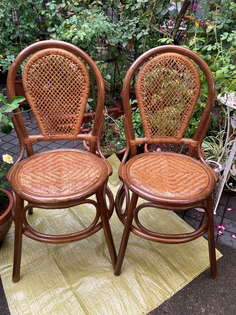 ラタンチェア　ラタン椅子　ヴィンテージ　藤椅子　レトロチェア　バンブー椅子　2脚