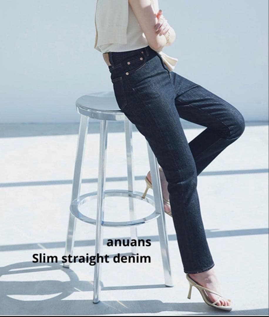 パンツ anuans Slim straight denim BLACK 1
