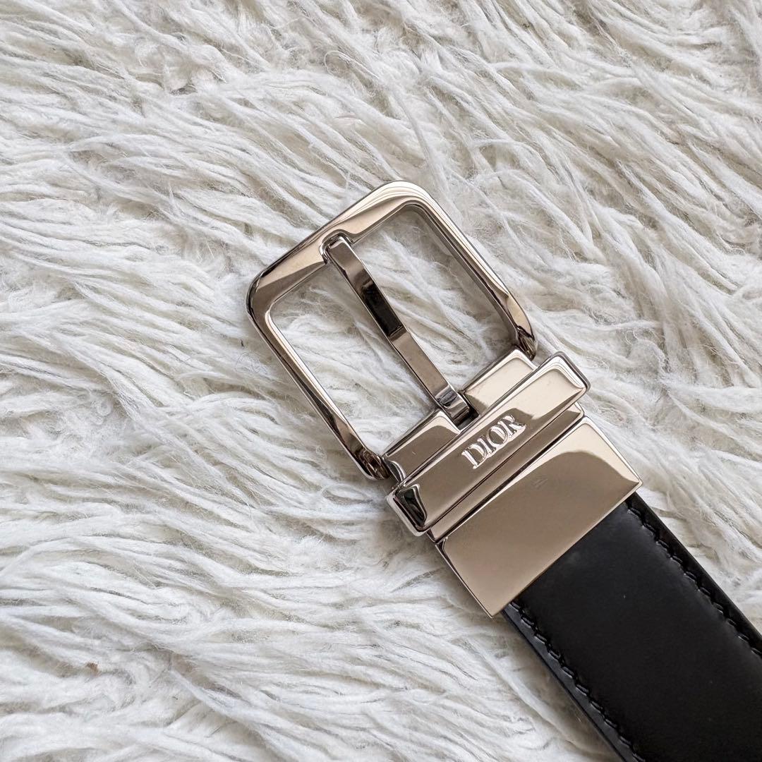 美品　DIOR リバーシブル　ネイビー　ブラック　レザー 回転式ベルト　イタリア