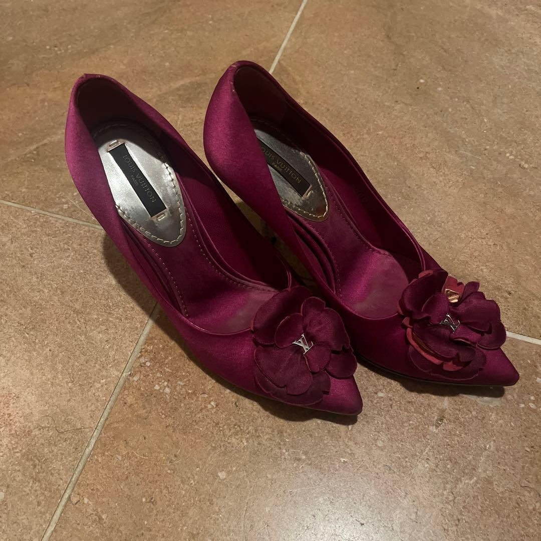 LV ルイヴィトン花飾り付き ハイヒール　35 ピンク✖️シルバー