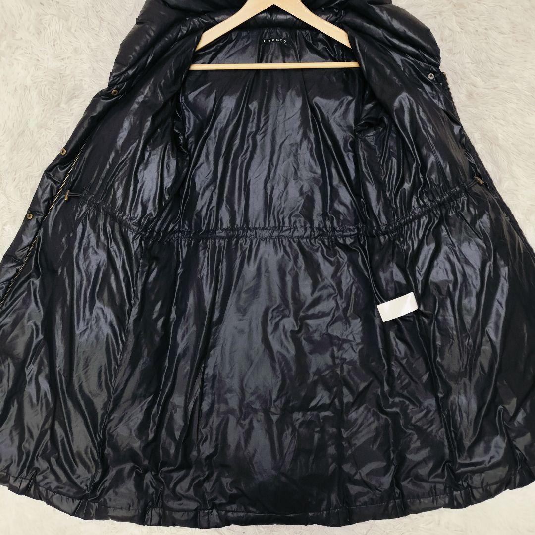 Theory ダウンコート 40 黒 ショールカラー フード収納可 ダブルジップ