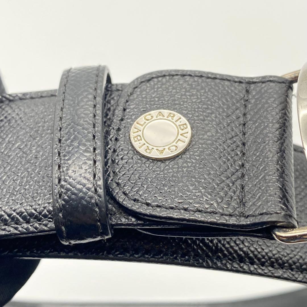 【美品】BVLGARI・ブルガリ・レザーベルト・丸バックル・ロゴ・黒
