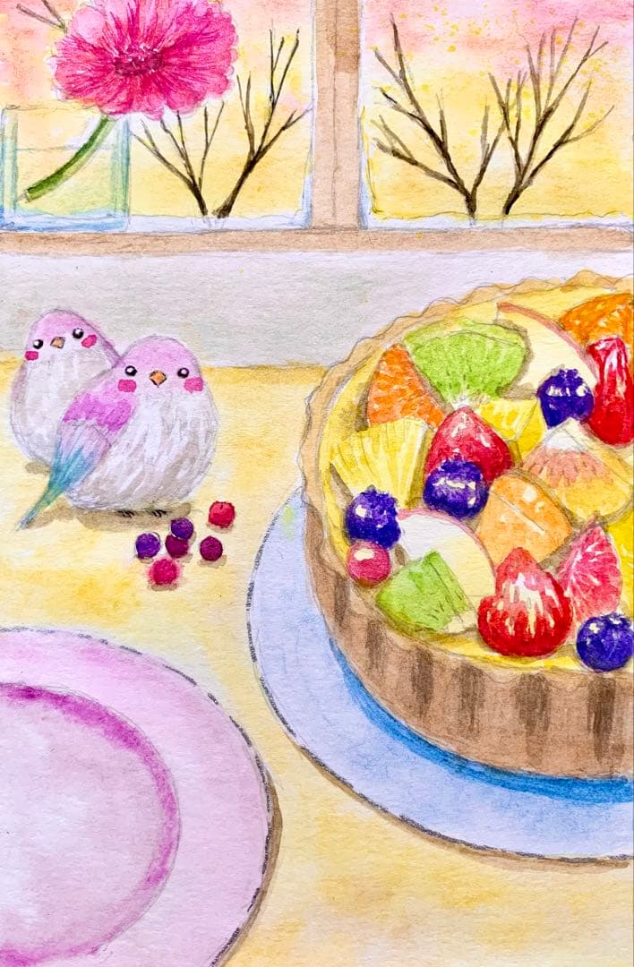 ♡たまみな♡鳥と花の水彩画原画8枚＋複製品13枚セット