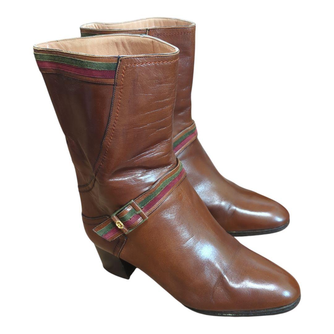 ​希少 GUCCI 本革ショートブーツ 37 4.5cmヒール 23.5cm