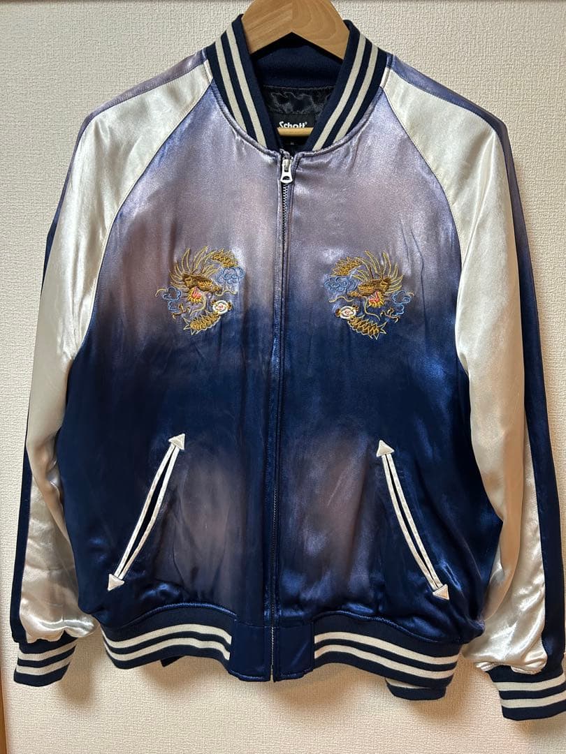 Schott スカジャン L ネイビー/シルバー