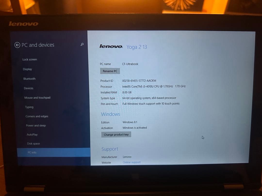 Lenovo Yoga 2 13 / Core i3 / 8GB / タッチ対応